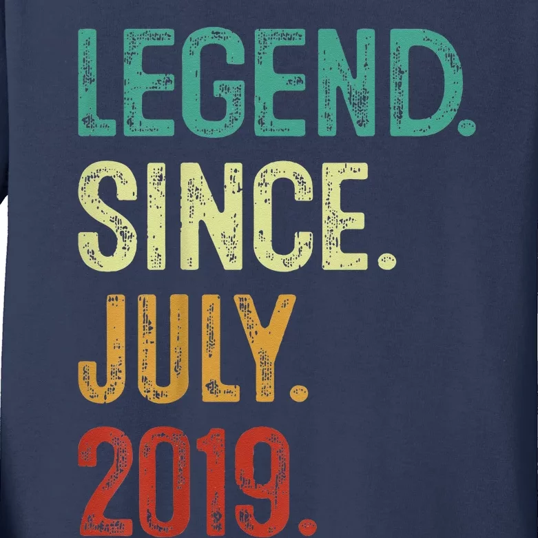 Kids 4 Years Old Legend Since July 2019 4th Birthday Kids Long Sleeve Shirt