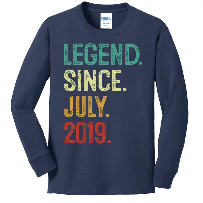 Kids 4 Years Old Legend Since July 2019 4th Birthday Kids Long Sleeve Shirt