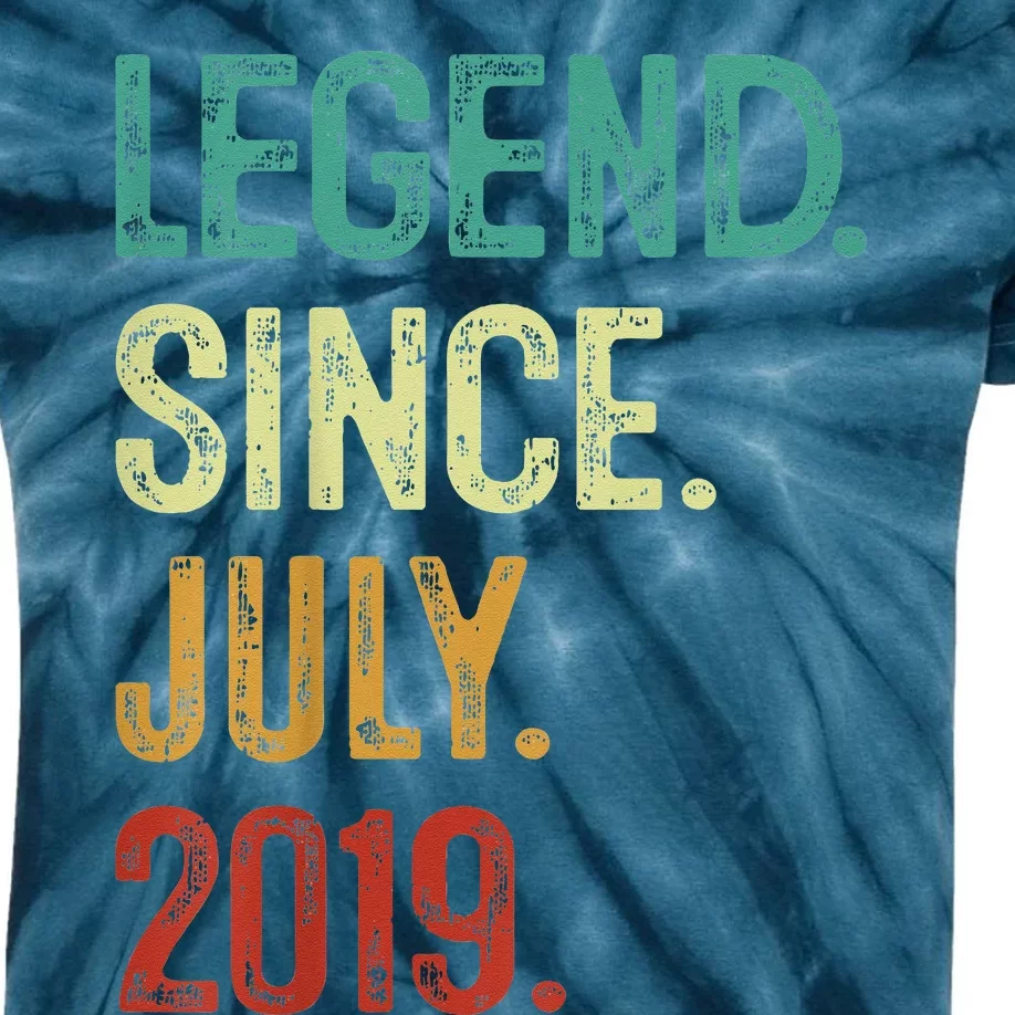 Kids 4 Years Old Legend Since July 2019 4th Birthday Kids Tie-Dye T-Shirt