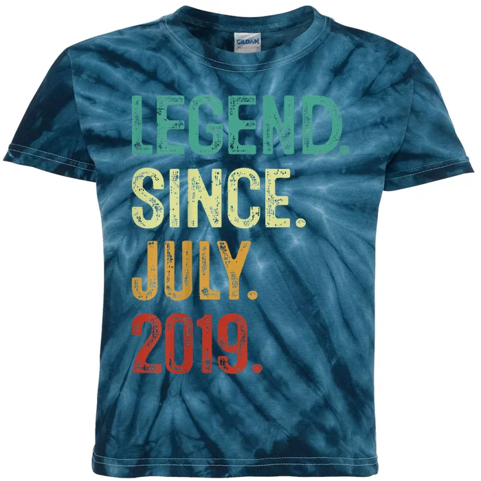 Kids 4 Years Old Legend Since July 2019 4th Birthday Kids Tie-Dye T-Shirt