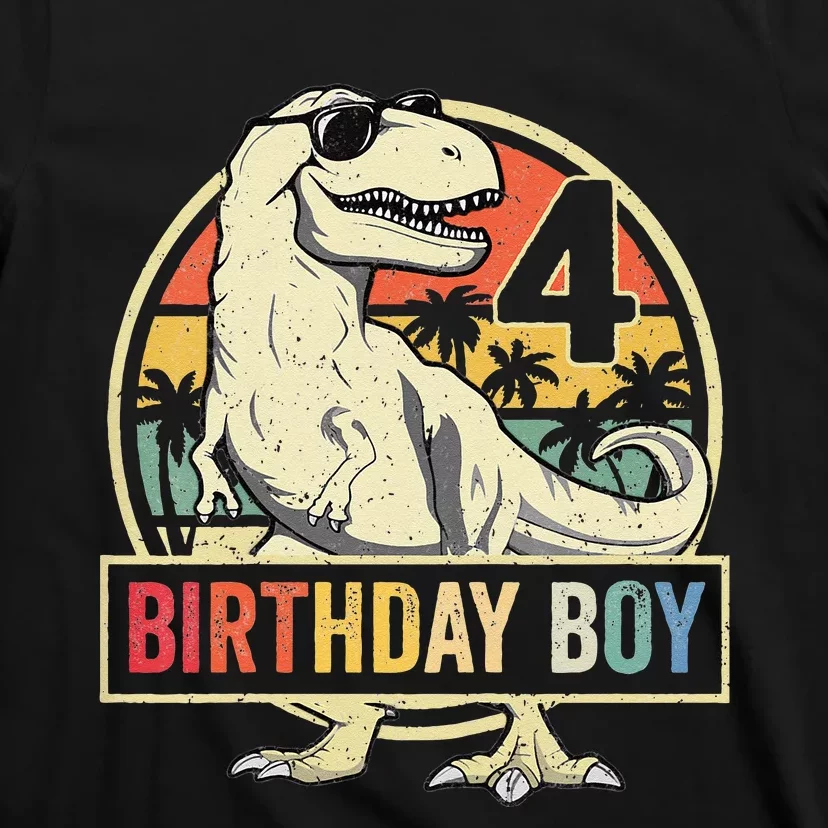 Kids 4 Year Old 4th Birthday Boy T Rex Dinosaur T-Shirt