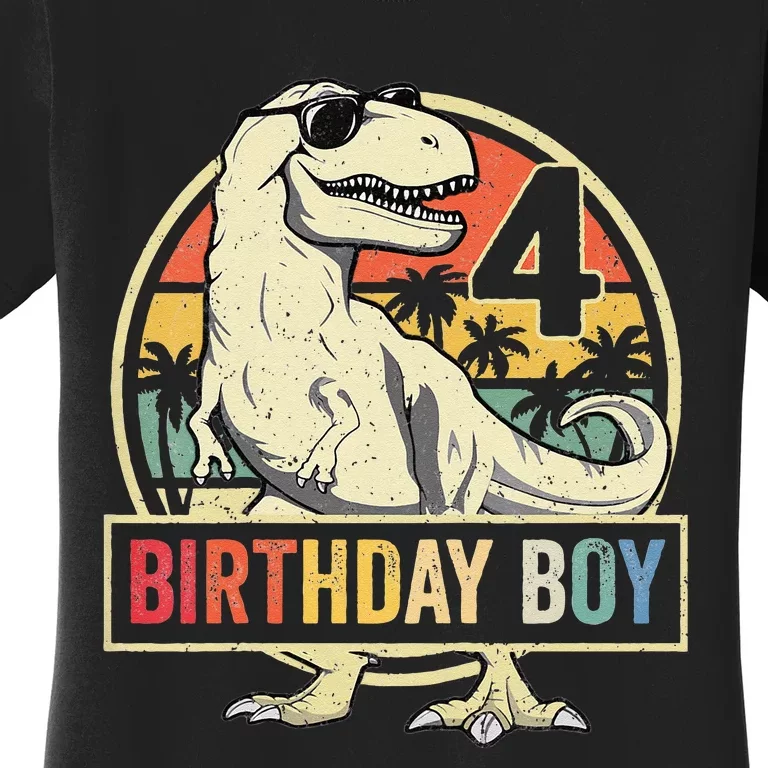 Kids 4 Year Old 4th Birthday Boy T Rex Dinosaur Women's T-Shirt