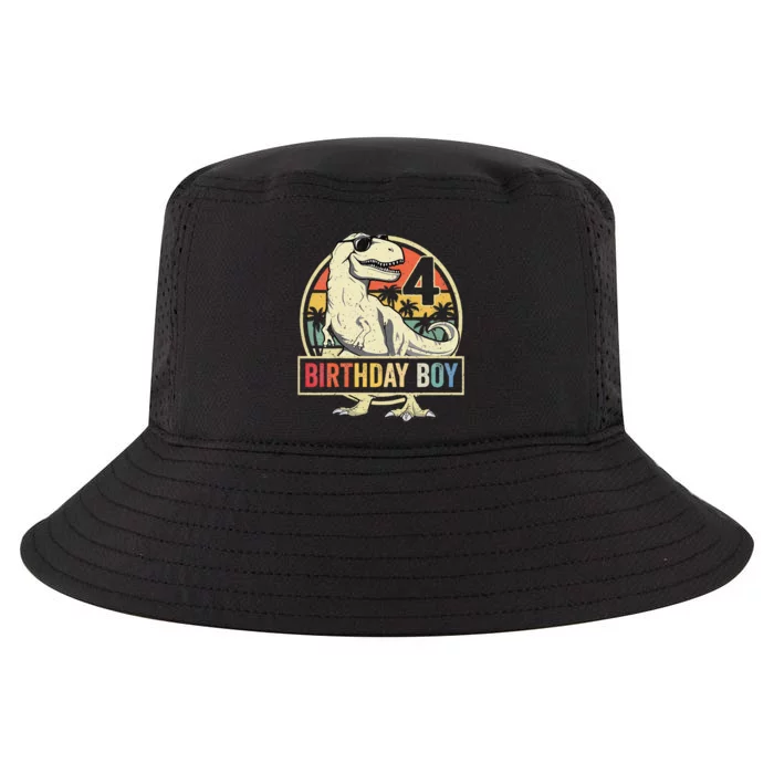 Kids 4 Year Old 4th Birthday Boy T Rex Dinosaur Cool Comfort Performance Bucket Hat