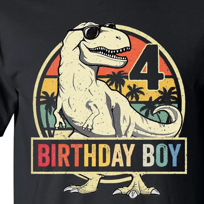 Kids 4 Year Old 4th Birthday Boy T Rex Dinosaur Tall T-Shirt