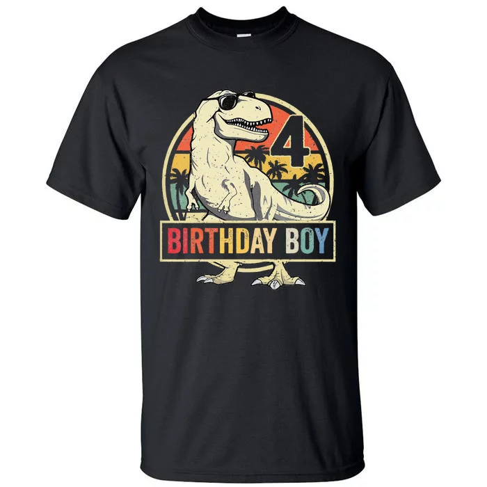 Kids 4 Year Old 4th Birthday Boy T Rex Dinosaur Tall T-Shirt