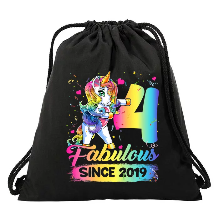 Kids 4 Years Old Unicorn Flossing 4th Birthday Girl Unicorn Party Drawstring Bag