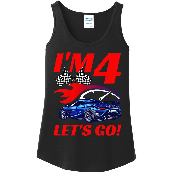 Kids 4 Year Old 4th Racing Racecar Birthday Party Ladies Essential Tank