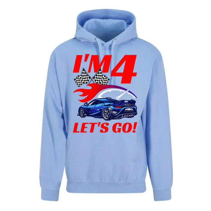 Kids 4 Year Old 4th Racing Racecar Birthday Party Unisex Surf Hoodie