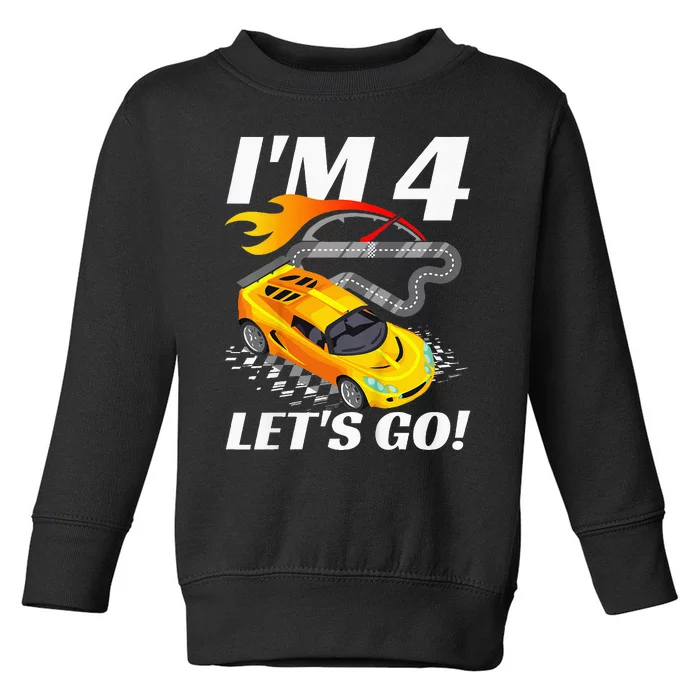 Kids 4 Year Old 4th Racing Racecar Birthday Party Toddler Sweatshirt