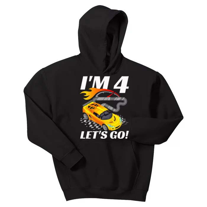 Kids 4 Year Old 4th Racing Racecar Birthday Party Kids Hoodie