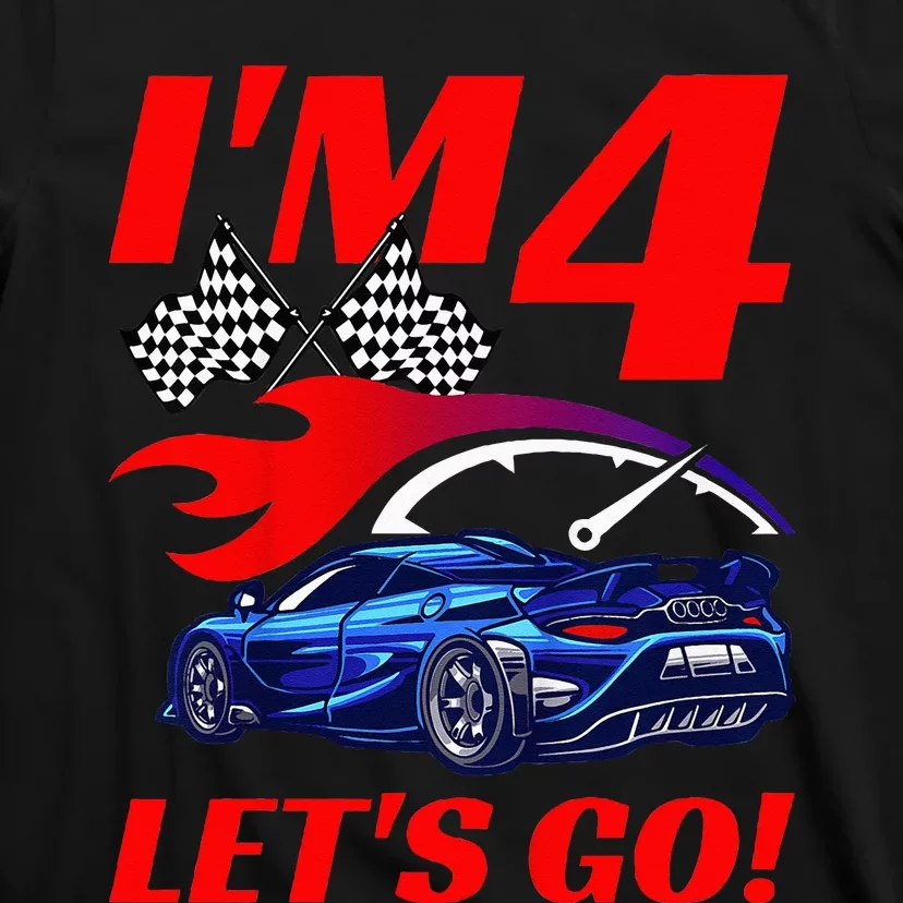 Kids 4 Year Old 4th Racing Racecar Birthday Party T-Shirt