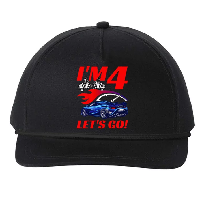 Kids 4 Year Old 4th Racing Racecar Birthday Party Snapback Five-Panel Rope Hat