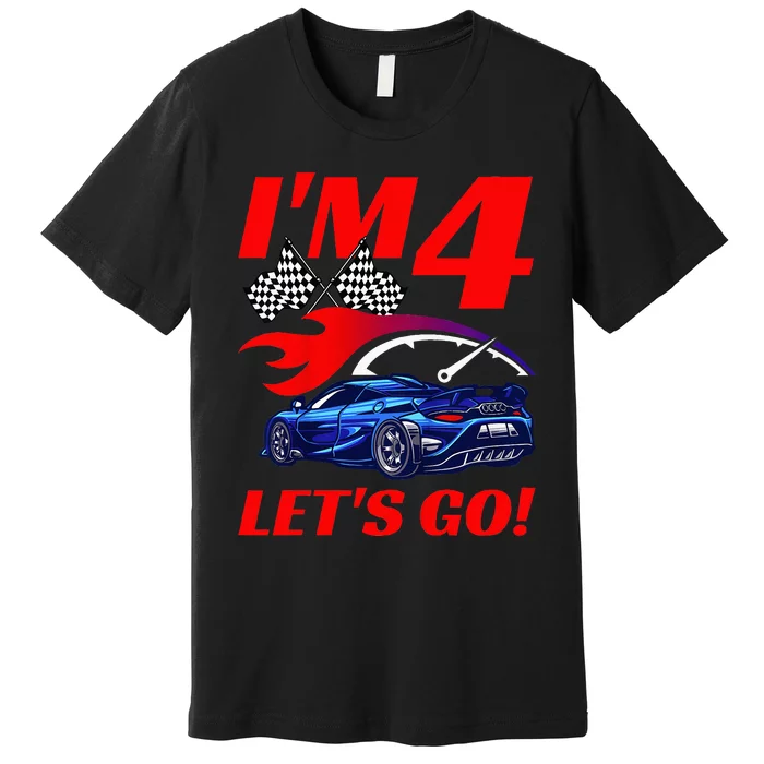 Kids 4 Year Old 4th Racing Racecar Birthday Party Premium T-Shirt