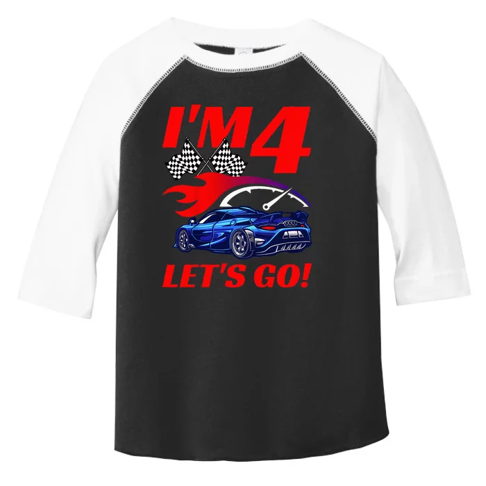 Kids 4 Year Old 4th Racing Racecar Birthday Party Toddler Fine Jersey T-Shirt