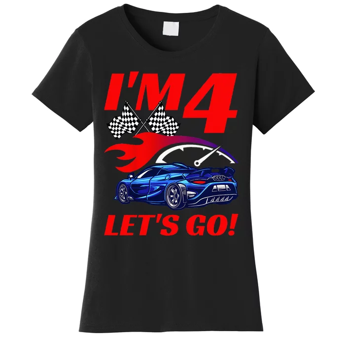 Kids 4 Year Old 4th Racing Racecar Birthday Party Women's T-Shirt