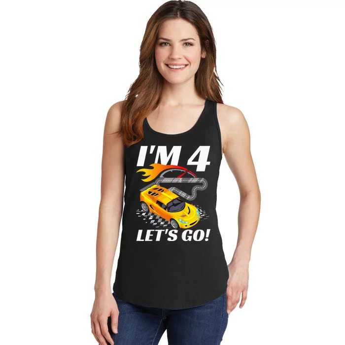 Kids 4 Year Old 4th Racing Racecar Birthday Party Ladies Essential Tank