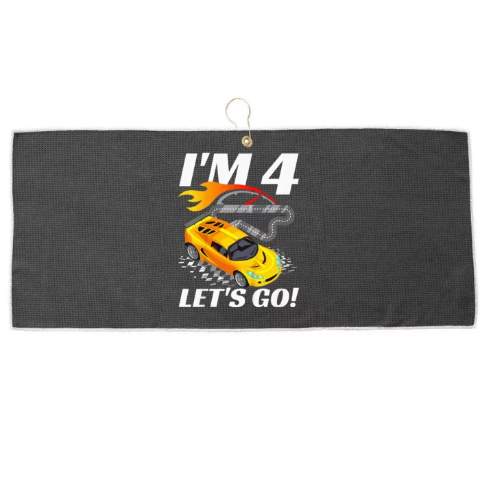 Kids 4 Year Old 4th Racing Racecar Birthday Party Large Microfiber Waffle Golf Towel