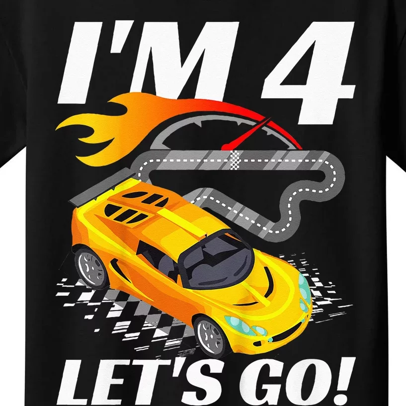 Kids 4 Year Old 4th Racing Racecar Birthday Party Kids T-Shirt