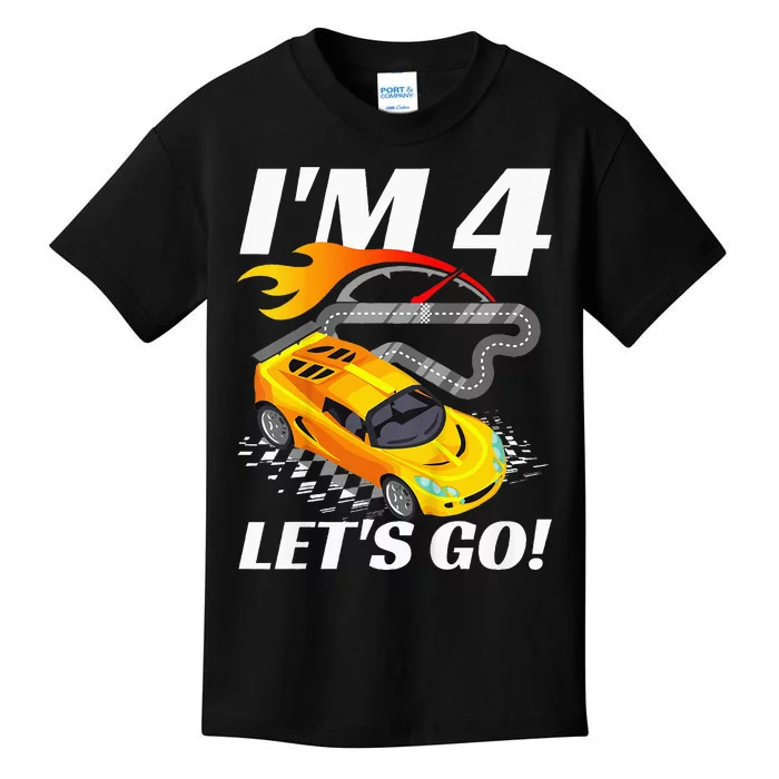 Kids 4 Year Old 4th Racing Racecar Birthday Party Kids T-Shirt