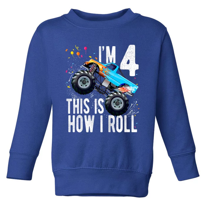 Kids 4 Year Old 4th Birthday Boy Monster Truck Car Toddler Sweatshirt