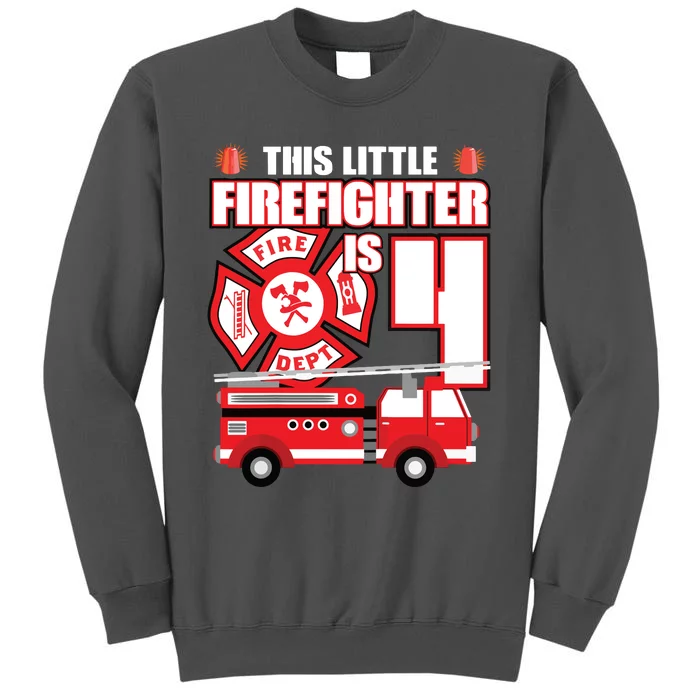 Kids 4 Year Old Firefighter Birthday Party Fire Truck 4th Gift Tall Sweatshirt