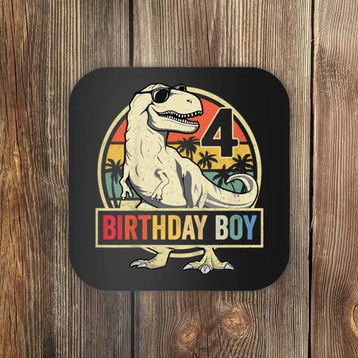 Kids 4 Year Old Shirt 4th Birthday Boy T Rex Dinosaur Coaster