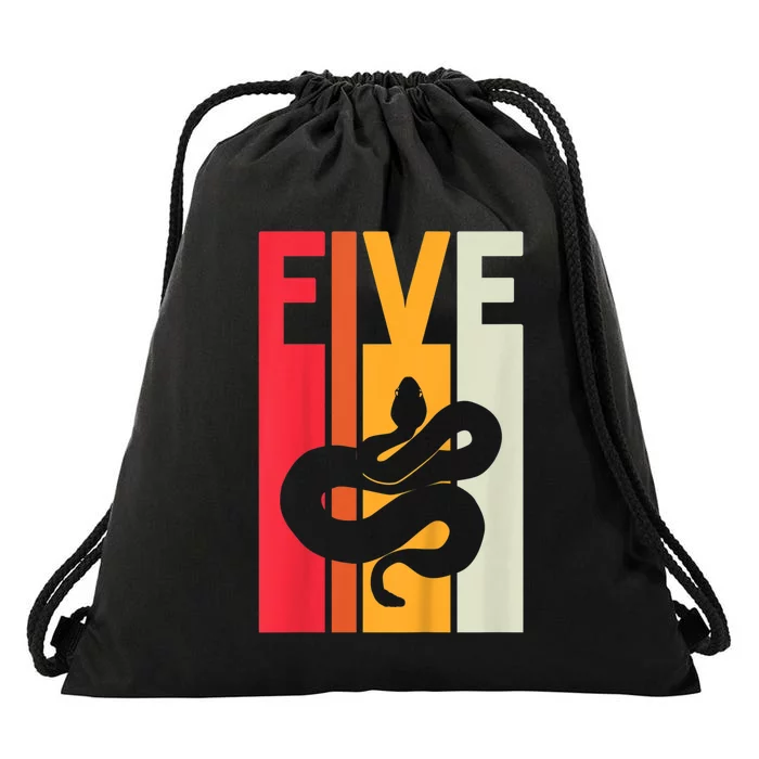 Kids 5th Birthday Vintage Snake Lover Pet Reptile 5 Years Old Drawstring Bag