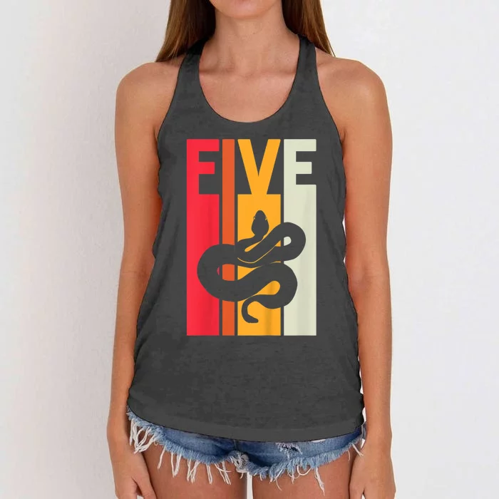 Kids 5th Birthday Vintage Snake Lover Pet Reptile 5 Years Old Women's Knotted Racerback Tank