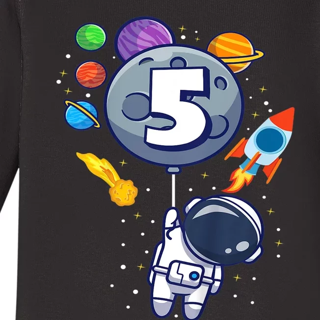 K.i.d.s 5th Birthday Astronaut 5 Year Old Birthday Boy Baby Long Sleeve Bodysuit