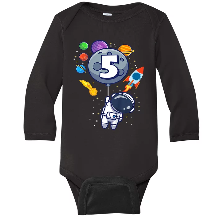 K.i.d.s 5th Birthday Astronaut 5 Year Old Birthday Boy Baby Long Sleeve Bodysuit