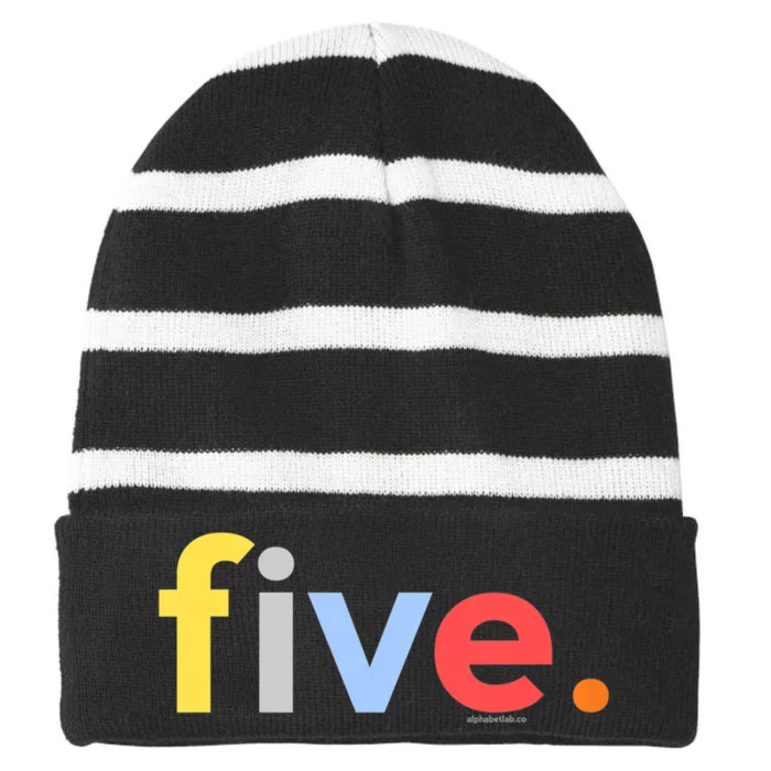 K.i.d.s 5th Birthday Shirt Boy 5 Five Year Old | Age 5 Party Ideas Striped Beanie with Solid Band