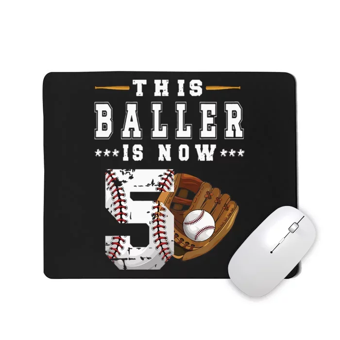 Kids 5th Birthday Baseball Boy Five Year Old Baseball Player Mousepad