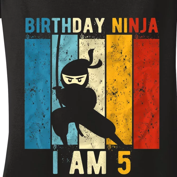 K.i.d.s 5th Birthday Ninja 5 Year Old Birthday Women's V-Neck T-Shirt