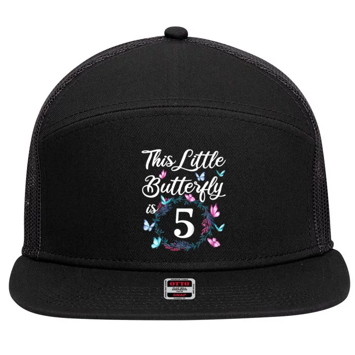 K.i.d.s 5th Birthday This Little Butterfly Is 5 Years Old 7 Panel Mesh Trucker Snapback Hat