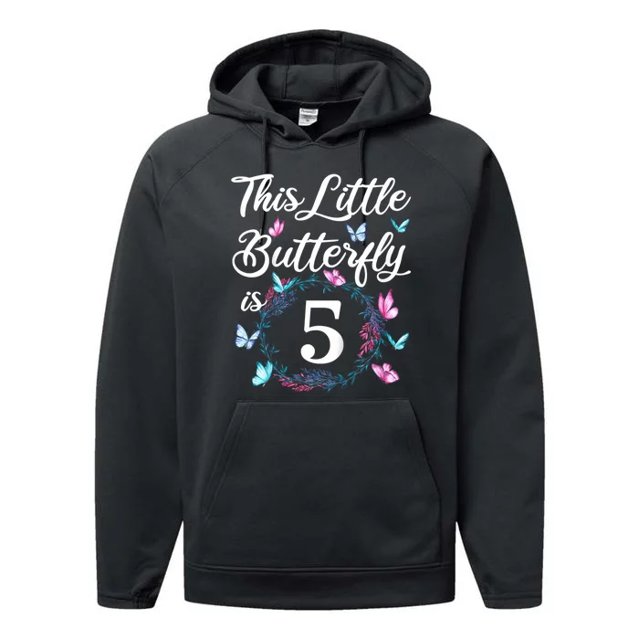 K.i.d.s 5th Birthday This Little Butterfly Is 5 Years Old Performance Fleece Hoodie