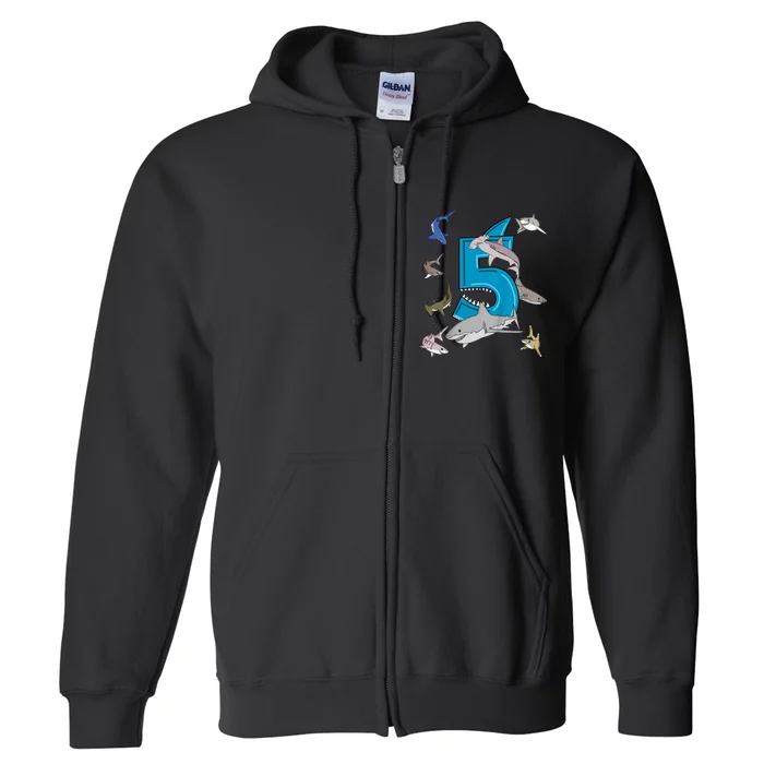 K.i.d.s 5th Birthday b.o.y.s shark white shark Full Zip Hoodie