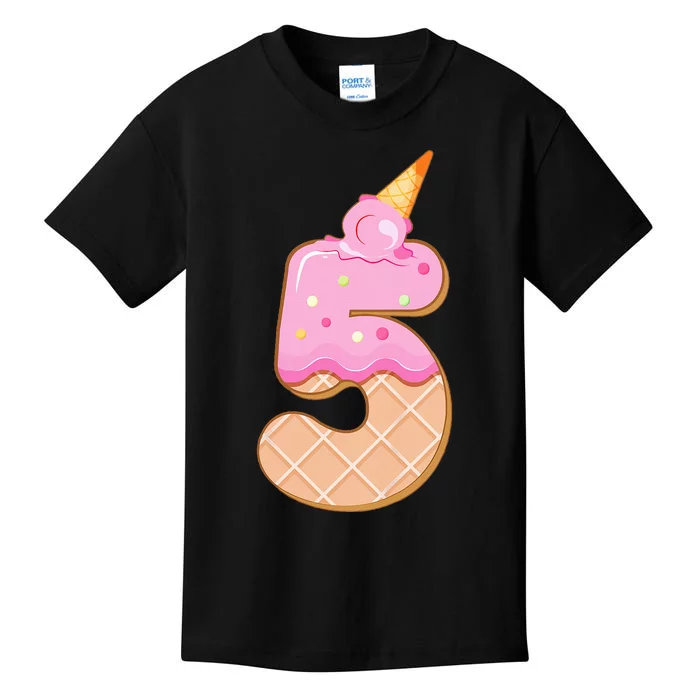 Kids 5th Birthday Girl 5 Years Ice Cream Number 5 Kids T-Shirt