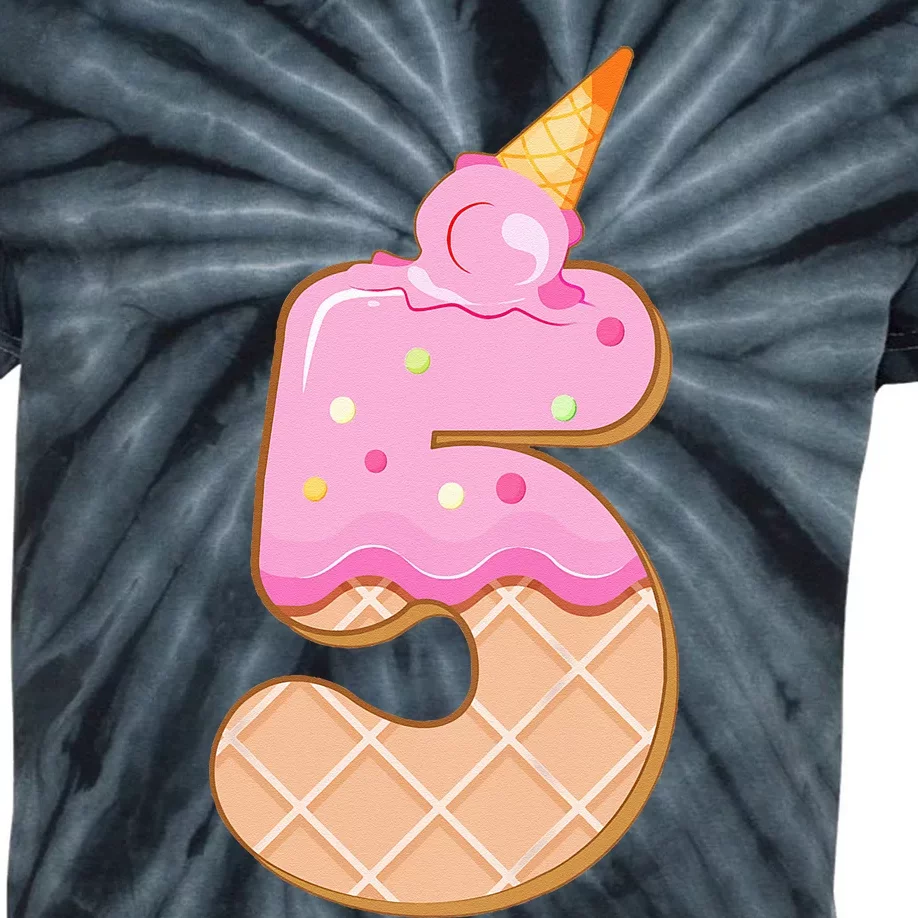 Kids 5th Birthday Girl 5 Years Ice Cream Number 5 Kids Tie-Dye T-Shirt