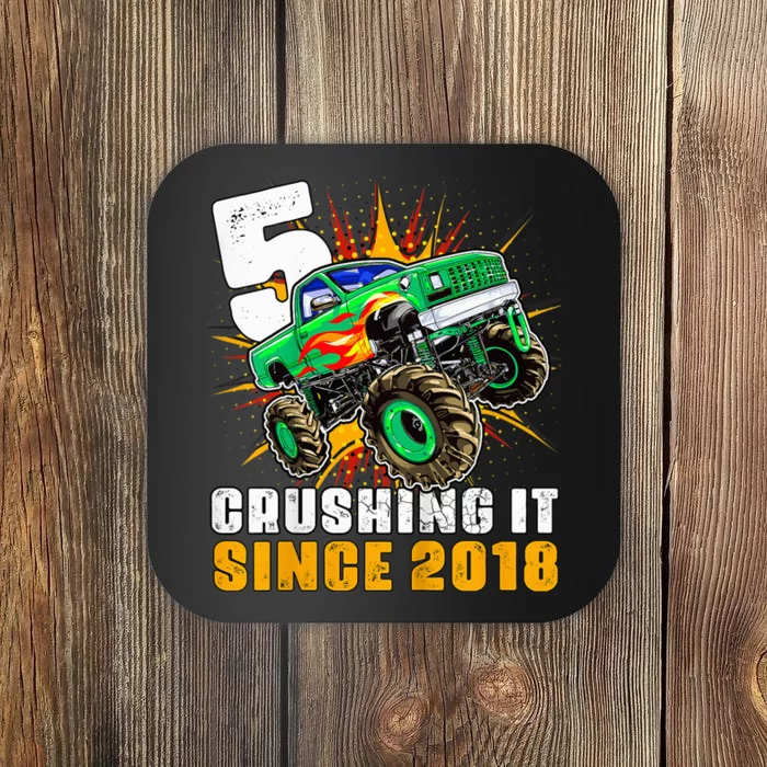 Kid 5 Crushing It Since 2018 Monster Truck 5th Birthday Boy Coaster