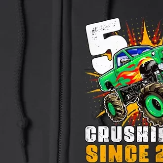 Kid 5 Crushing It Since 2018 Monster Truck 5th Birthday Boy Full Zip Hoodie