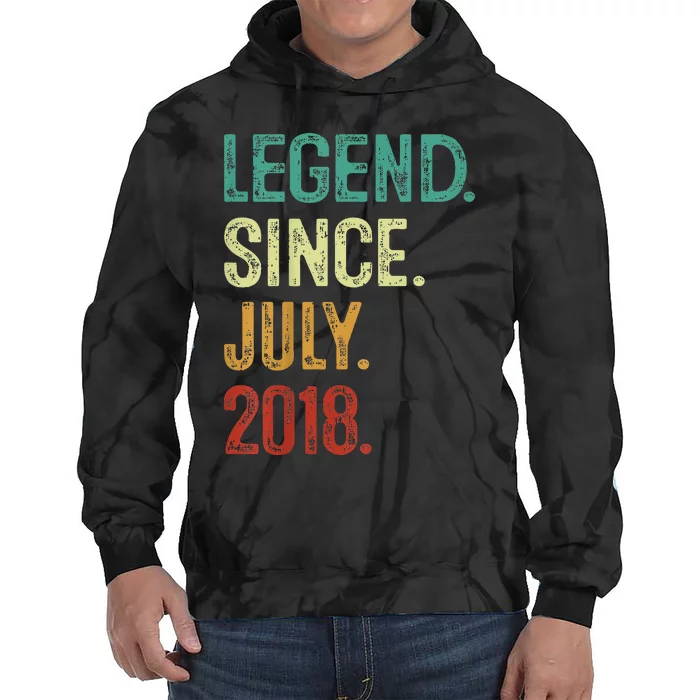 Kids 5 Years Old Legend Since July 2018 5th Birthday Tie Dye Hoodie