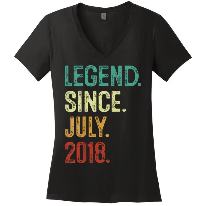 Kids 5 Years Old Legend Since July 2018 5th Birthday Women's V-Neck T-Shirt