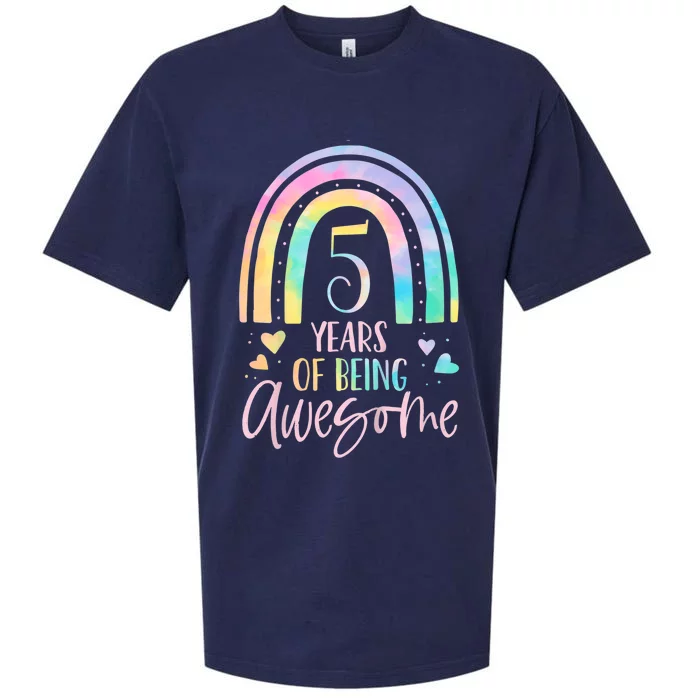 K.i.d.s 5 Years Of Being Awesome Rainbow Tie Dye 5th Birthday Girl Sueded Cloud Jersey T-Shirt