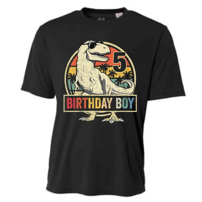 K.i.d.s 5 Year Old Shirt 5th Birthday Boy T Rex Dinosaur Shirt Cooling Performance Crew T-Shirt