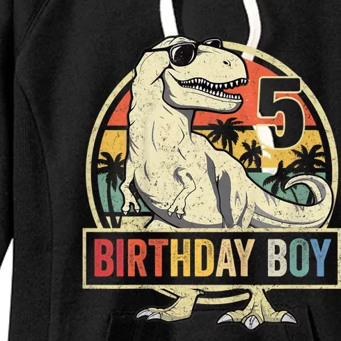 K.i.d.s 5 Year Old Shirt 5th Birthday Boy T Rex Dinosaur Shirt Women's Fleece Hoodie