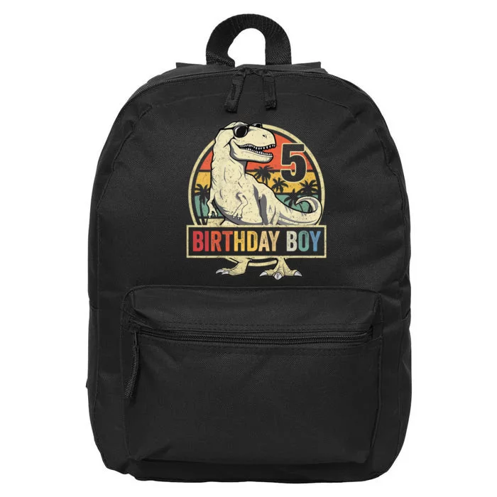 K.i.d.s 5 Year Old Shirt 5th Birthday Boy T Rex Dinosaur Shirt 16 in Basic Backpack