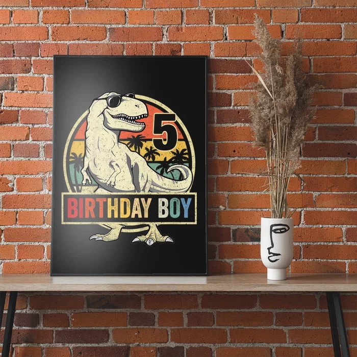 K.i.d.s 5 Year Old Shirt 5th Birthday Boy T Rex Dinosaur Shirt Poster