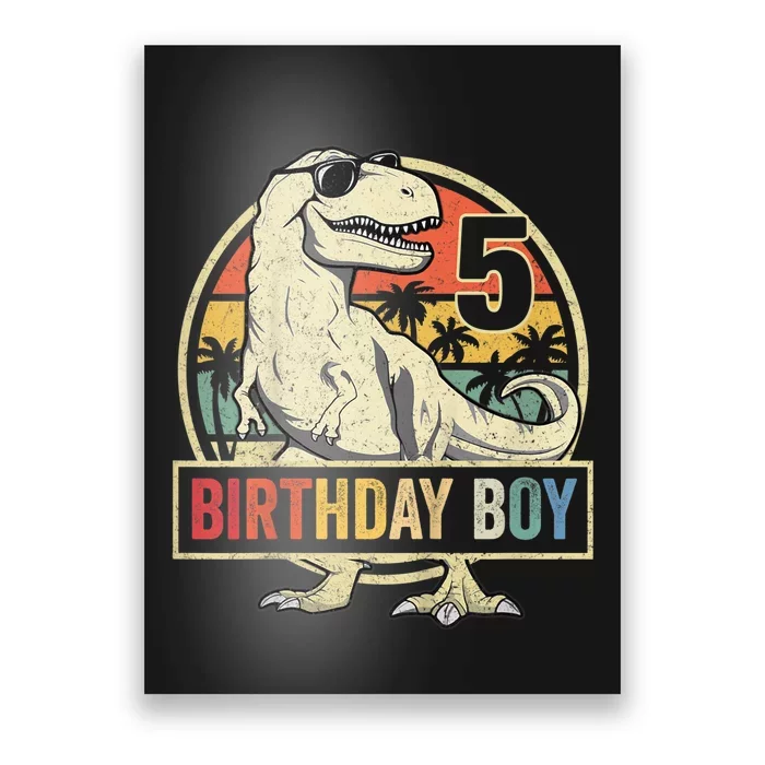 K.i.d.s 5 Year Old Shirt 5th Birthday Boy T Rex Dinosaur Shirt Poster