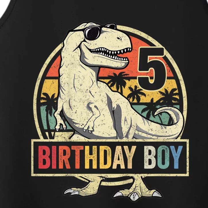 K.i.d.s 5 Year Old Shirt 5th Birthday Boy T Rex Dinosaur Shirt Performance Tank