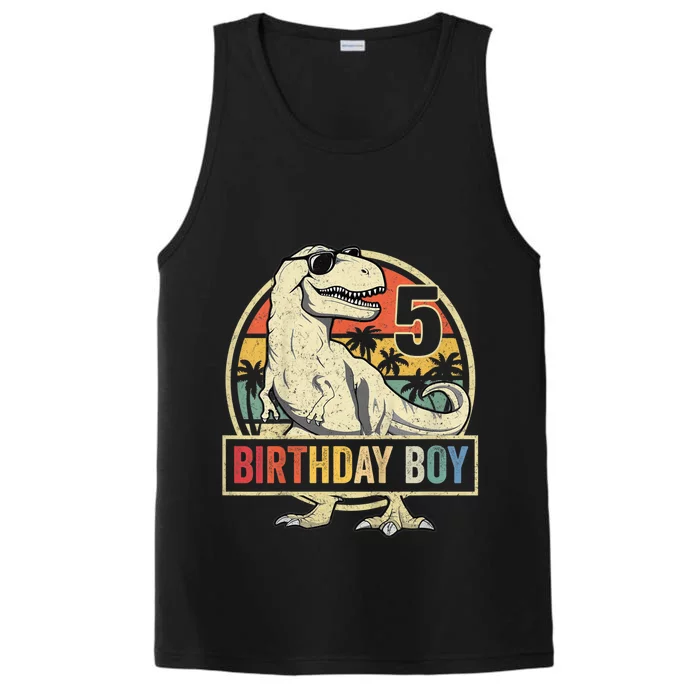 K.i.d.s 5 Year Old Shirt 5th Birthday Boy T Rex Dinosaur Shirt Performance Tank